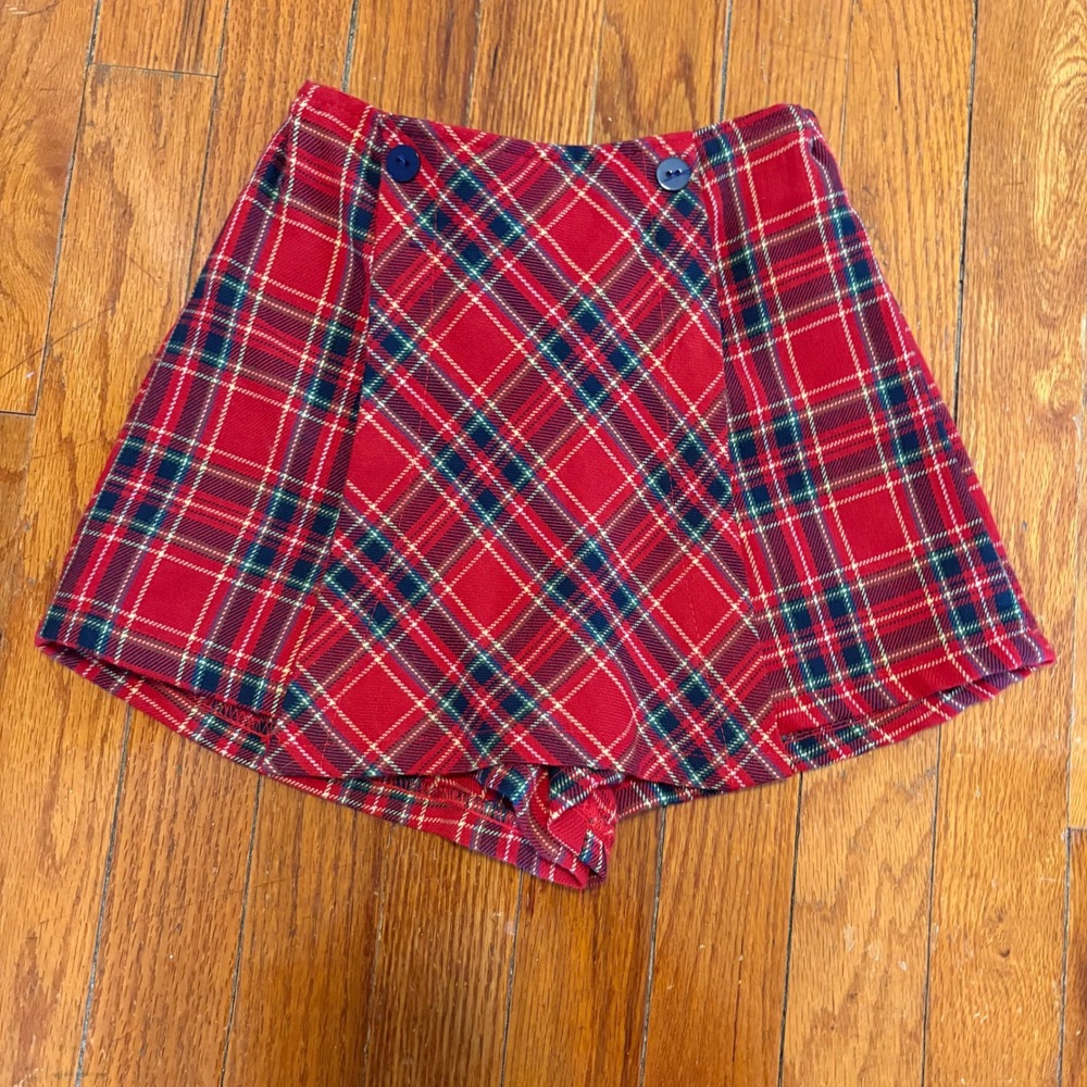 Unbranded Girls Size 6 Skort Red Plaid Tartan Faux Wrap Buttons Holiday